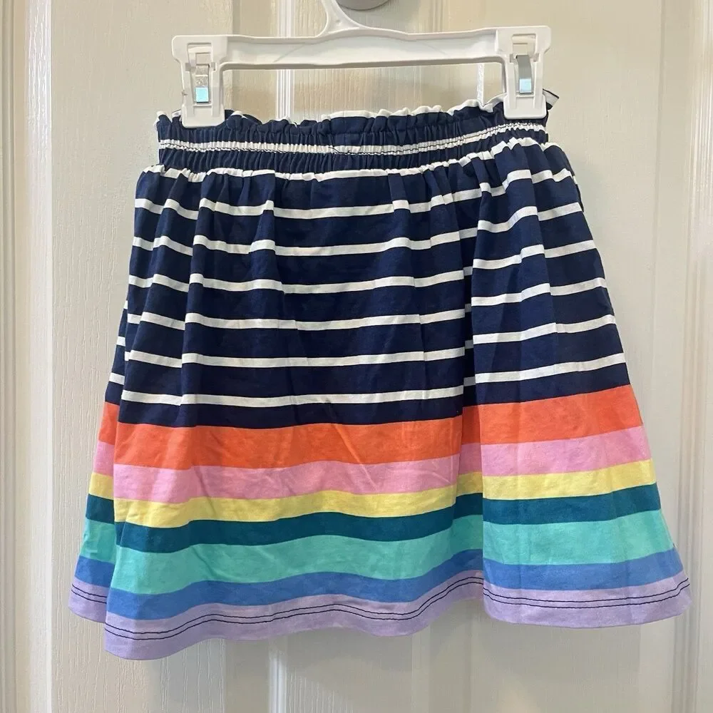 Lands' End Navy Blue Rainbow Striped Skort Skirt Ruffle Cotton Girls Medium 8